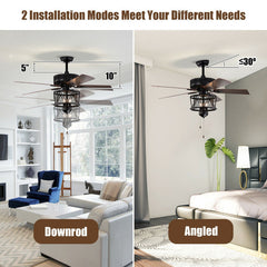 50 Inches Ceiling Fan with Lights Reversible Blades and Pull Chain