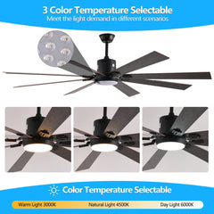 Walnut LED Ceiling Fan Light with 8 Wooden Blades, Remote Control,