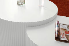 White Nesting table set of 2, Handcraft Relief MDF Coffee Table for