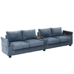 Modern 4-Seater Corduroy Sofa Couch with USB Ports, Hidden Storage,