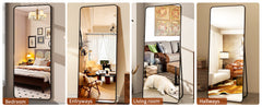 64"x21" Floor Full Length Mirror Standing Full Body Rounded Corner Rectangle Mirrors with Stand Hanging Wall Mounted