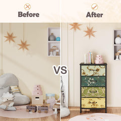 4 Drawer Fabric Dresser Nightstand with Wood Top