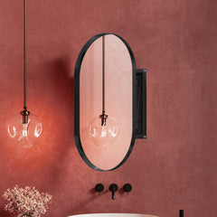 20x34 Inch Oval Recessed Metal Frame Bathroom Wall Cabinet With Mirror