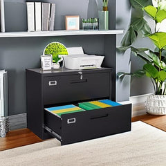 Metal Lateral File Cabinets with Lock,2 Drawer Steel Wide Filing
