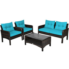 4 Pieces Patio Rattan Sofa Set Free-Combination with Cushion and