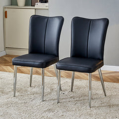 Modern Minimalist Dining Chairs Set of 2 Black PU Leather Curved