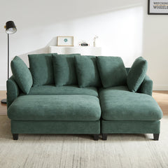 Upholstered Sectional Sofa with Movable Ottoman and Storage in Green