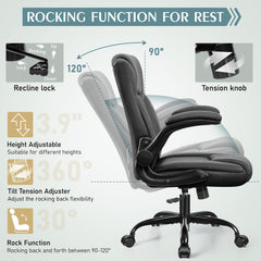 Leather Office Chair, PU Home Computer Desk Chairs with Ergonomic Back