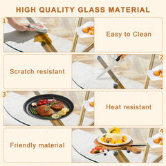 4-Piece Dining Set with 36.6'' Round Tempered Glass Table & White-Gold
