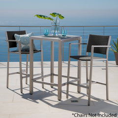 43' Outdoor Aluminum Frame Bar Table with Glass Table Top, Grey Finish
