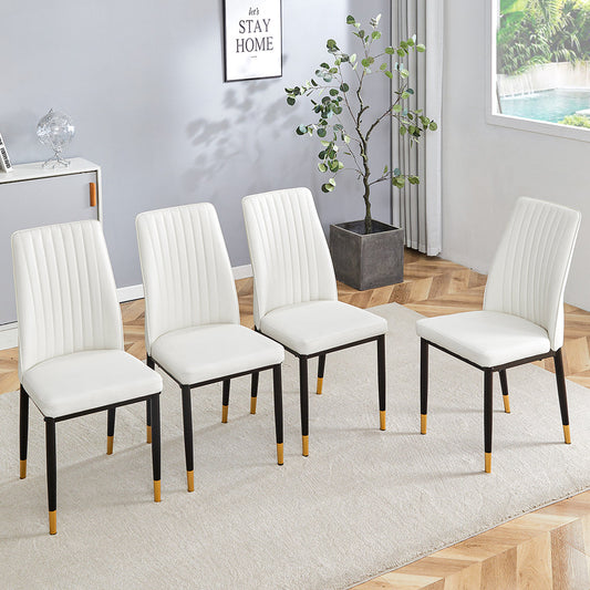 4 Dining Chair Set, White Dining Chair Set, PU Material High Back Seat