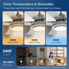 Ceiling Fan with Lights Remote Control, 52 Inch, Brushed Nickel