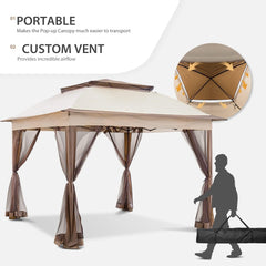 11x11 Pop Up Gazebo Mosquito Netting Beige