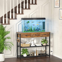 Rustic Console Table with Outlets and Drawers