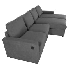 Modern Convertible Sectional Sofa with Storage Chaise Lounges and USB