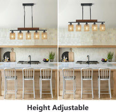 Rattan Farmhouse Chandeliers for Dining Room, Boho Kitchen Island