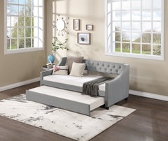 Twin Size Upholstered Daybed with Trundle,Sturdy Wood Bedframe w/