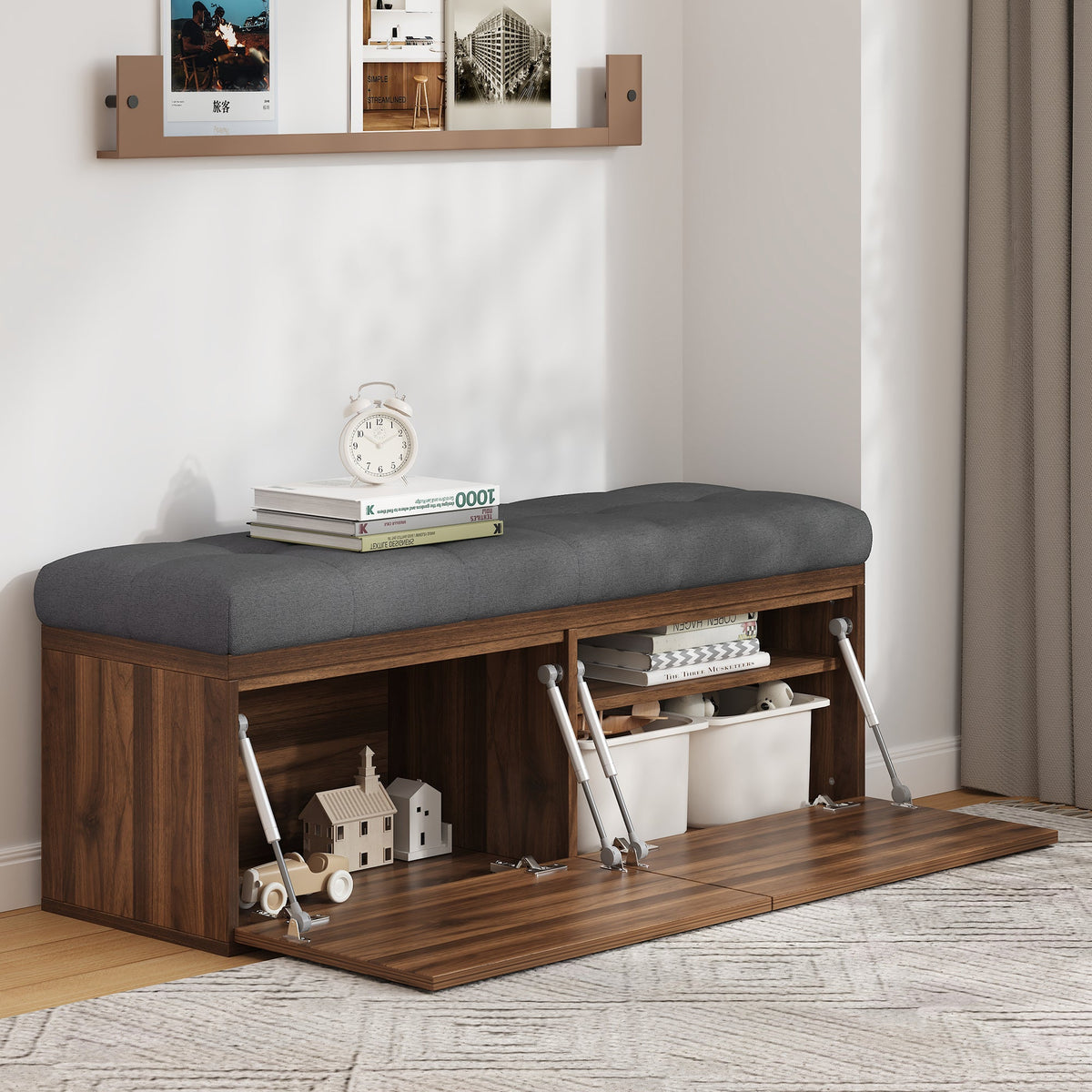 49" Storage Bench Storage Cabinet Storage Ottoman with Adjustable