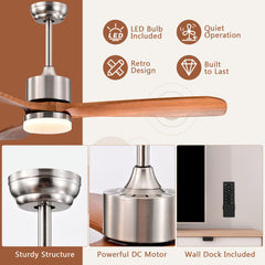 52 Inch Reversible Ceiling Fan with LED Light and Adjustable