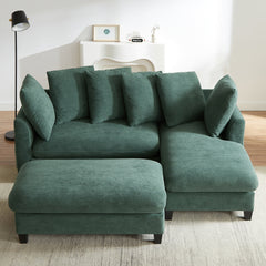 Upholstered Sectional Sofa with Movable Ottoman and Storage in Green