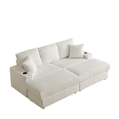 84Inch Corduroy 3-seater sofa With 3 back pillows ,2 toss pillows , a