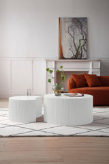 White Nesting table set of 2, Handcraft Relief MDF Coffee Table for