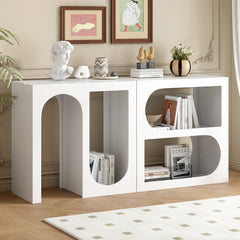 Modular Entryway Console Table with Rectangular Exterior and Curved
