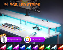 48 Inch Gaming Desk with LED Lights & Power Outlets, Computer Desk