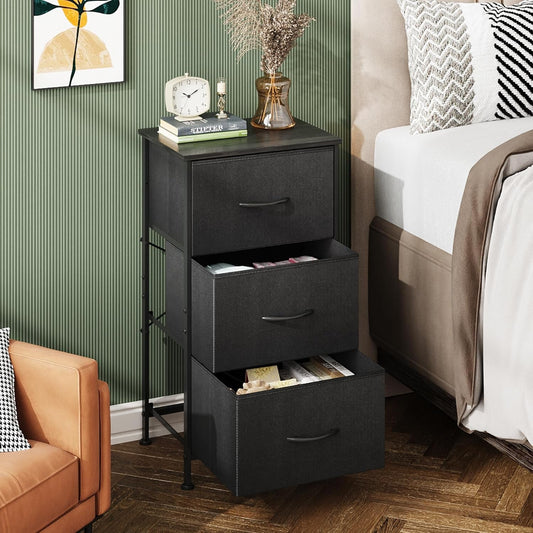 Dresser with 3 Drawers, Fabric Nightstand, Organizer Unit, Storage
