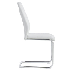 Modern Dining Chairs with Faux Leather Padded Seat, Metal Legs, White,