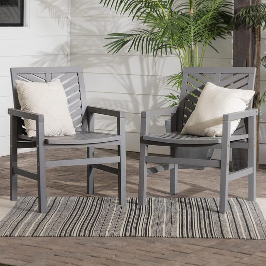 2 Piece Outdoor Patio Chevron Wood Chair Set All Weather Backyard