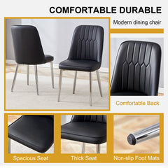 Modern Dining Chairs Set of 4 with PU Leather Backrest and Silver