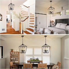 4 Light Chandelier, Industrial Ceiling Light Black Lantern Light