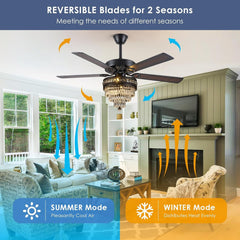 Crystal Ceiling Fan Fandelier with Lights - Modern Outdoor Fans with