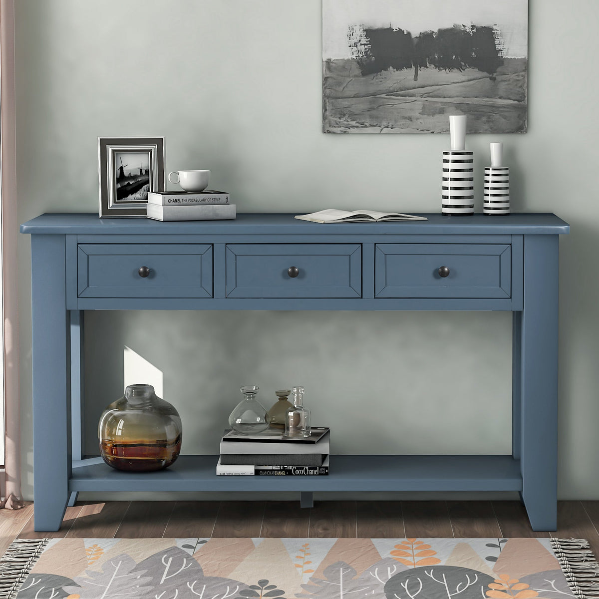 55'' Modern Console Table Sofa Table for Living Room with 3 Drawers
