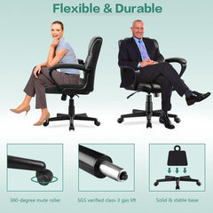 Executive Office Chair Swivel Task Seat with Ergonomic Mid-Back, Waist