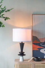 D15x26.7' Black Aluminum Table Lamp with Two Varying Disc Accents and