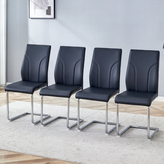 Modern Black Dining Chair Set with High Back PU Upholstery and Sturdy