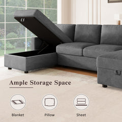 Modern Convertible Sectional Sofa with Storage Chaise Lounges and USB