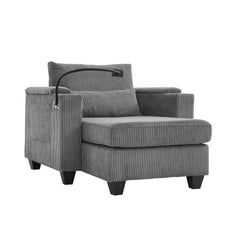Convertible Chaise Lounge Sofa Chair Corduroy Sleeper with USB Ports,
