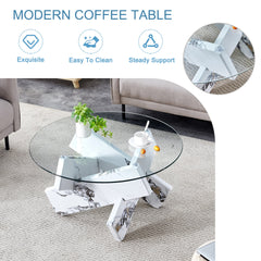 Modern Round Glass Coffee Table with Tempered Glass Countertop and