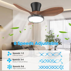 Quiet Ceiling Fan with LED Light DC Motor 32 Inch Large Air Volume