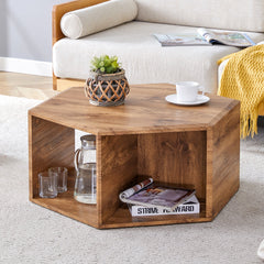 Hexagonal MDF Coffee Table with Characteristic Pattern Stickers and