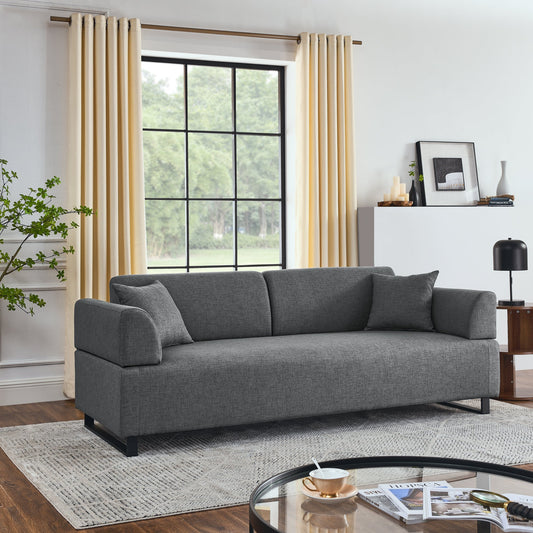 Linen Fabric 3 Seat Sofa with Two End Tables and Two Pillows,