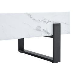 Minimalist MDF Marble-Patterned Coffee Table with Black Metal Legs,