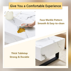 Minimalist MDF Marble-Patterned Coffee Table with Black Metal Legs,
