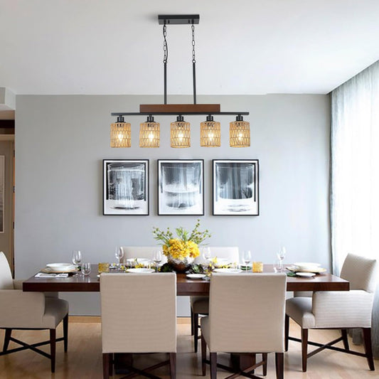 Rattan Farmhouse Chandeliers for Dining Room, Boho Kitchen Island