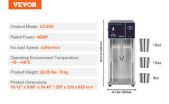 VEVOR 400W Ice Cream Blender Stainless Steel High-Speed Ice Cream Maker Mixer Make Various Flavors of Ice Cream for Commercial