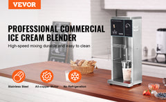 VEVOR 400W Ice Cream Blender Stainless Steel High-Speed Ice Cream Maker Mixer Make Various Flavors of Ice Cream for Commercial