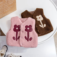 Baby Girl Flower Pattern Quilted Sleeveless Fashion Fur Coat
